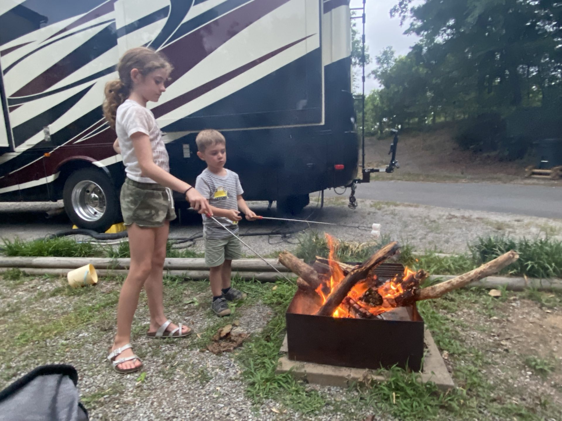 roasting marshmallows at campground